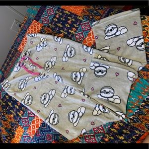 Soft sloth pajama pants with pink string
